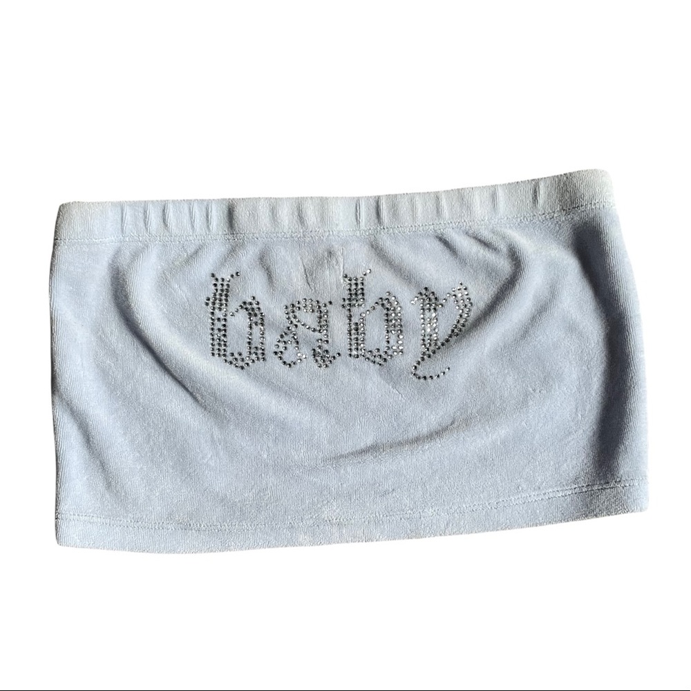 blue rhinestone "baby" bando top